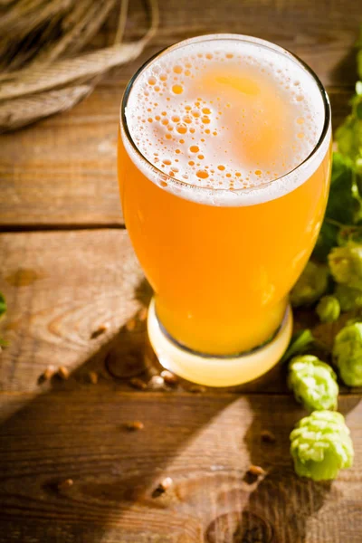 Bir bardak bira üzerinde Üstten Görünüm — Stok fotoğraf