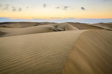 Peyzaj boş kum çöl. Dunes Maspalomas, Gran Canaria ada.