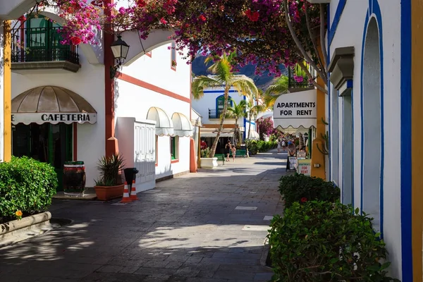 Wonderful alley with colorful flowers, doors and windows in Puerto De Mogan on Gran Canaria island.