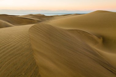 Peyzaj boş kum çöl. Dunes Maspalomas, Gran Canaria ada.