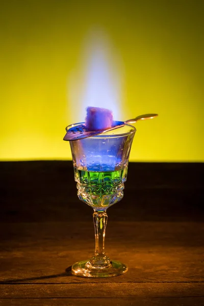 Burning Sugar Spoon Glass Absinthe — Stock Photo, Image