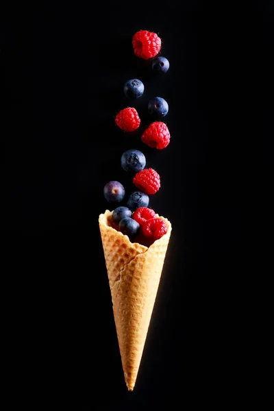 Concept Fresh Fruit Alternative Ice Cream Berries Fruits Spill Out — Stock Photo, Image