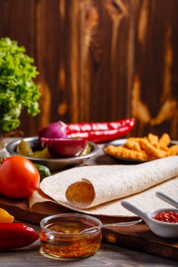 Meksika yemeği, hazırlanması için malzemeler tortilla. 