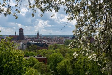 Gradowa Gora 'dan panoramik manzara Gdansk' ın eski bir kasabasında ortasında katedral ile.