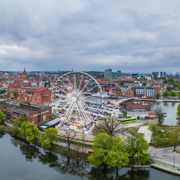 Luchtfoto Van Oude Stad Gdansk Tegen Avond — Stockfoto