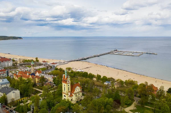Vista Aérea Sobre Famoso Muelle Sopot Polonia Mar Báltico —  Fotos de Stock