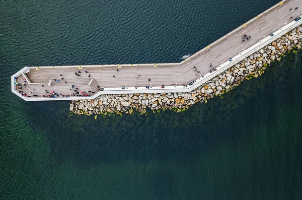 Luftaufnahme Auf Die Berühmte Seebrücke Sopot Polen Und Ostsee — Stockfoto