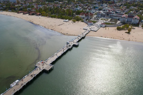 Vista Aérea Sobre Famoso Muelle Sopot Polonia Mar Báltico — Foto de Stock