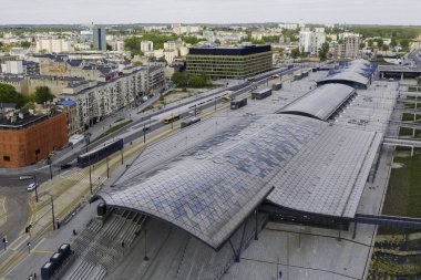 Lodz tren istasyonunun hava görüntüsü.