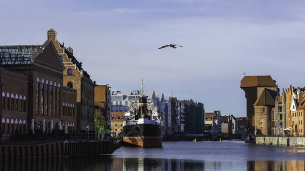 Oude Stad Gdansk Stadsgezicht Met Motlawa Rivier — Stockfoto