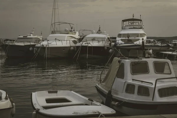 Los Barcos Puerto Riviera Makarska Croacia Fotografía Estilo Vintage — Foto de Stock