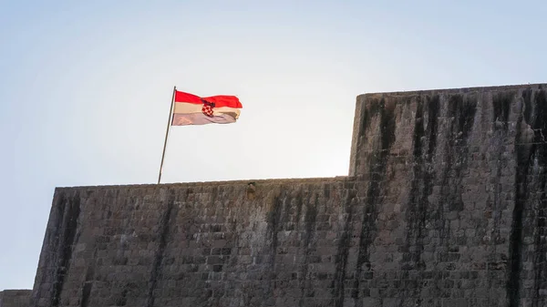 Flag Croatia Fortification Wall Dubrovnik — Stock Photo, Image