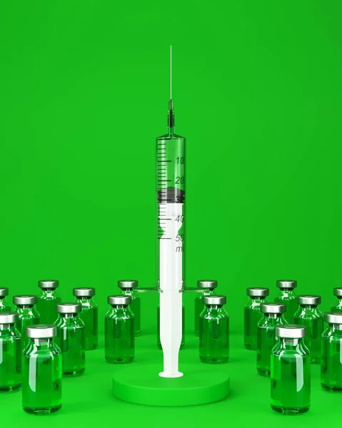 Bílá Injekční Stříkačka Koronavirovou Vakcínou Injekční Stříkačku Ampulku Koronavirovou Vakcínou — Stock fotografie