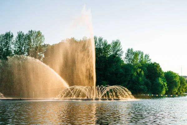 Vinnitsa Ukraine Dancing Fountain River Beautiful Fountain Sunset Background — Stock Photo, Image