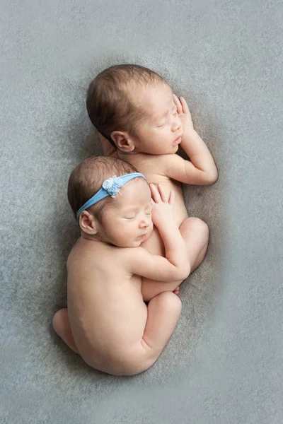 Newborn baby boy and girl twins Royalty Free Stock Images