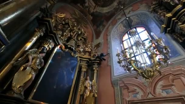 Kijk hieronder naar geschilderd plafond in een oude kerk — Stockvideo