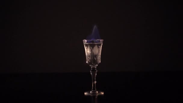 Blå eld ur sambuka glas — Stockvideo