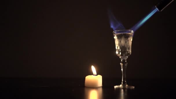 Burning sambuka with a gas lighter — Stock Video