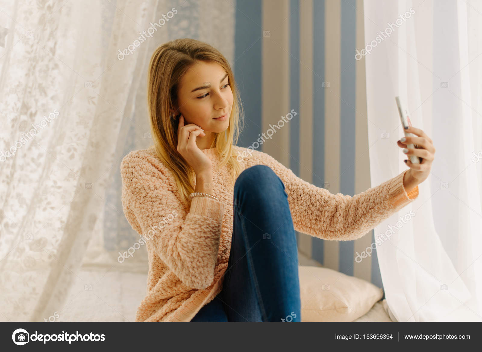 The Lovely Photo Of The Beautiful Teenager Taking The Selfie
