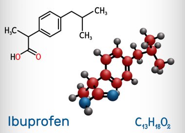 Ibuprofen molekülü, steroidal olmayan bir anti-inflamatuar ilaçtır.