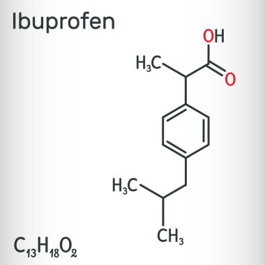 Ibuprofen molekülü, steroidal olmayan iltihap önleyici bir ilaçtır. Yapısal kimyasal formül