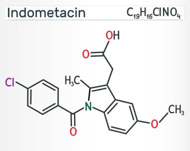Indometasin molekülü steroidal olmayan bir antiinflamatuar NSaid ilacıdır. Yapısal kimyasal formül.