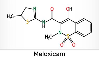 Meloxicam C14h13n3o4s2 molekülü. Steroid içermeyen, iltihap önleyici bir ilaç. İskelet kimyasal formülü.