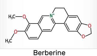 Berberine C20H18NO4, herbal alkaloid molecule. Skeletal chemical formula.  clipart