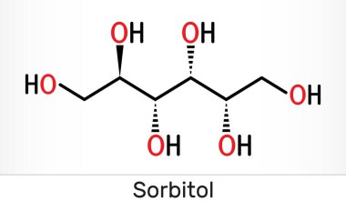 Sorbitol, glukoz molekülü. Tatlı bir tadı olan polihidrik alkol. İskelet kimyasal formülü.
