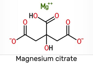 Magnezyum sitrat, C6h6mgo7 molekülü. Bu gıda katkı maddesi E345. İskelet kimyasal formülü
