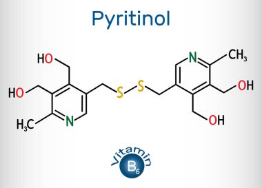 Pyritinol molekülü, B6 vitaminidir. Yapısal kimyasal formül ve molekül modeli. 