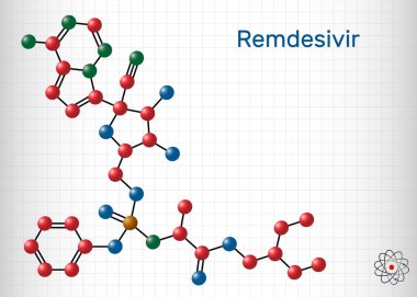 Remdesivir, GS-5734, C27H35N6O8P molecule. It is antiviral drug for treatment Ebola virus, under study as treatment for Coronavirus 2019-nCoV. Sheet of paper in a cage