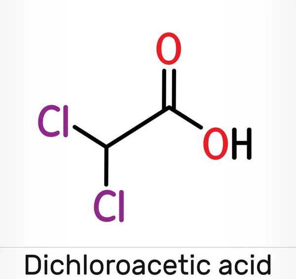 Dichloroasetik asit Dca, bikloroasetik asit Bca, C2h2cl2o2 molekülü. İskelet kimyasal formülü — Stok fotoğraf