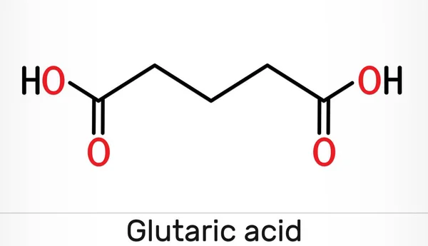 Ácido glutárico, molécula de C5H8O4. É um ácido dicarboxílico linear simples de cinco carbonos. Fórmula química esquelética — Fotografia de Stock