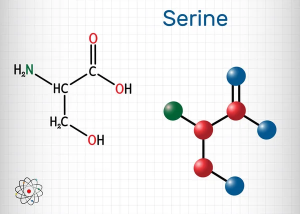 Serina Molécula Aminoácido Ser Utiliza Biosíntesis Proteína Fórmula Química Estructural — Vector de stock