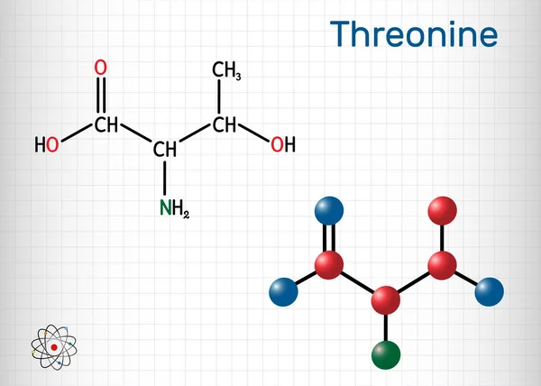 Threonine Threonine Thr C4H9No3 Esencial Amino Acid Molecule Fórmula Química — Vector de stock