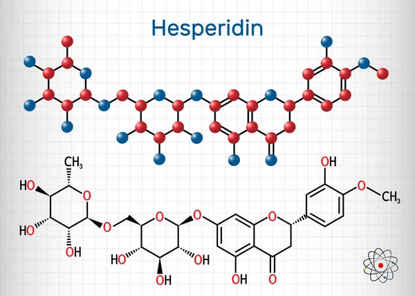 Hesperidin C28H34O15 Molécula Flavonoide Glucósido Flavanona Fármaco Para Tratamiento Enfermedad — Vector de stock