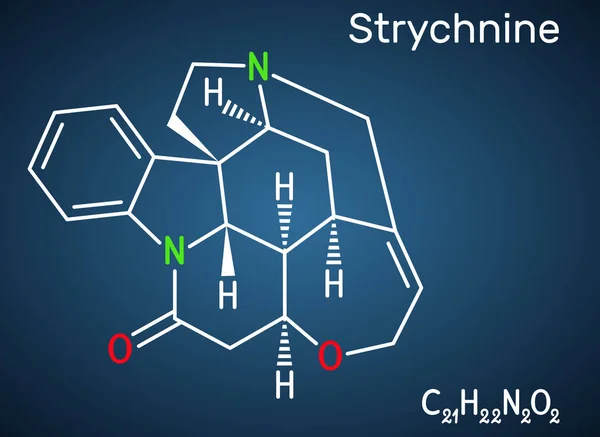 Strychnine C21H22N2O2 Molécula Monoterpenoide Indol Alcaloide Las Semillas Del Árbol — Vector de stock