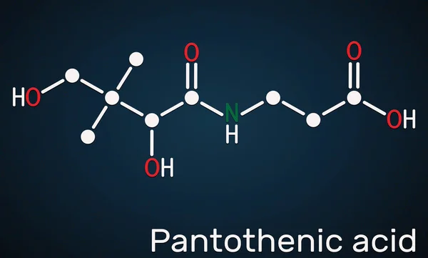 Ácido Pantotênico Vitamina Molécula Pantotenato Fórmula Química Estrutural Fundo Azul — Fotografia de Stock