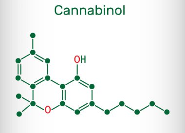 Cannabinol, Cbn molekülü. Zayıf psikoaktif cannabinoid, tetrahydrocannabinol içerir. Yapısal kimyasal formül. Vektör illüstrasyonu