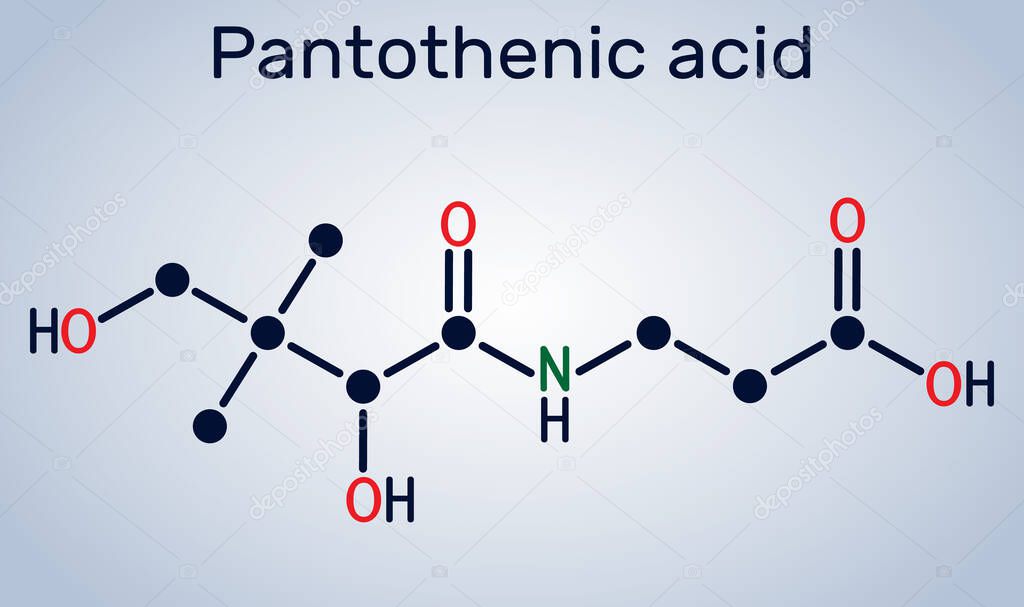 Pantothenic acid, vitamin B5, pantothenate molecule. Structural chemical formula. Vector illustration