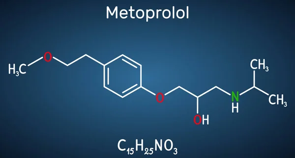 Metoprolol Molécula C15H25No3 Utiliza Tratamiento Hipertensión Angina Pecho Fórmula Química — Vector de stock