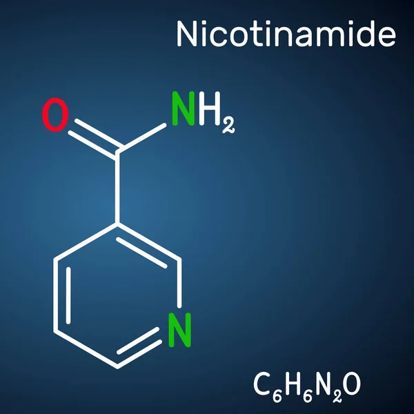 Nicotinamida Nam Molécula C6H6N2O Vitamina Que Encuentra Los Alimentos Utilizada — Vector de stock