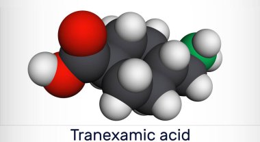 Tranexamic acid, TXA, C8H15NO2 drug molecule, is used for preventing excessive bleeding. Molecular model. 3D rendering clipart
