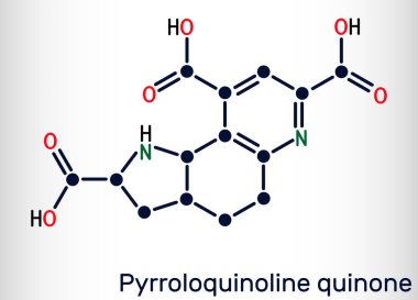 Pyrroloquinoline quinone,  PQQ , methoxatin  C14H6N2O8 molecule. It has a role as a water-soluble vitamin and a cofactor. Structural chemical formula. Vector illustration clipart