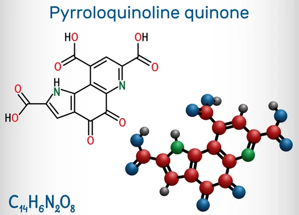 Pirroloquinolina Quinona Pqq Metoxatina C14H6N2O8 Molécula Tiene Papel Como Una — Vector de stock