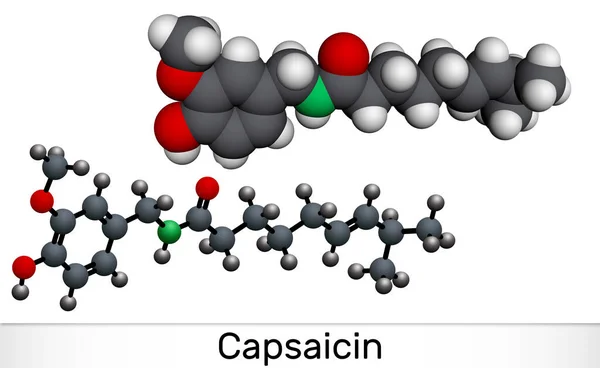 Capsaicina Alcaloide Molécula C18H27No3 Extracto Chile Con Propiedades Analgésicas Narcóticas — Foto de Stock