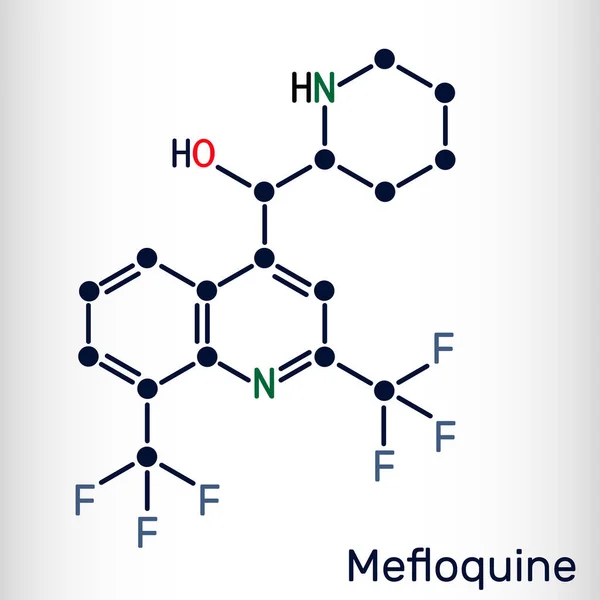 Mefloquina Molécula Antipalúdica C17H16F6N2O Medicamento Utilizado Para Tratar Malaria Enfermedad — Vector de stock