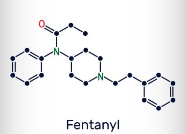 Fentanil, fentanil, C22H28N2O molekülü. Bu bir opioid ağrı kesici. Yapısal kimyasal formül. Vektör illüstrasyonu