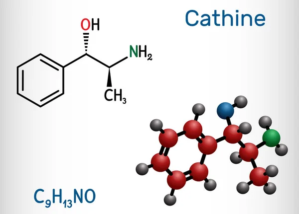 Cathine Norpseudoephedrine C9H13No Molecule Alcaloide Droga Psicoactiva Con Propiedades Estimulantes — Vector de stock